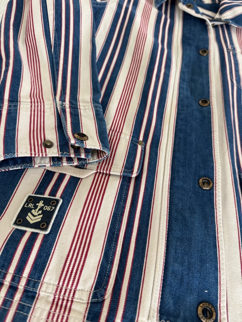 Vintage Ralph Lauren Striped Jean Jacket in Navy, White & Red - Picture 4 of 7